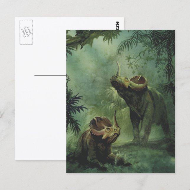 Vintage Dinosaurs, Centrosaurus in the Jungle Postcard (Front/Back)