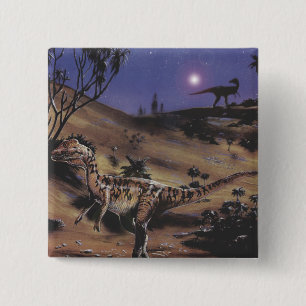 Vintage Dinosaurs, Dilophosaurus on a Starry Night 15 Cm Square Badge