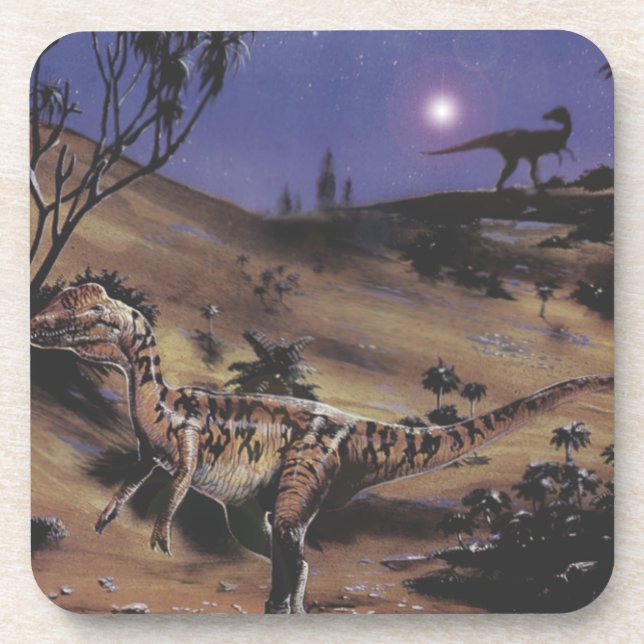 Vintage Dinosaurs, Dilophosaurus on a Starry Night Coaster (Front)