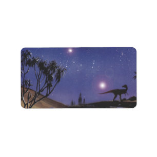 Vintage Dinosaurs, Dilophosaurus on a Starry Night Label