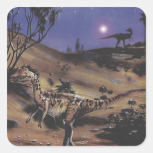 Vintage Dinosaurs, Dilophosaurus on a Starry Night Square Sticker