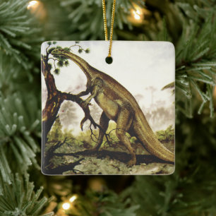 Vintage Dinosaurs, Plateosaurus Grazing on Trees Ceramic Ornament