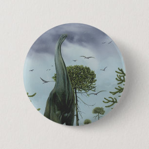 Vintage Dinosaurs, Sauroposeidon with Birds Flying 6 Cm Round Badge
