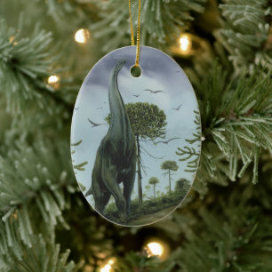 Vintage Dinosaurs, Sauroposeidon with Birds Flying Ceramic Tree Decoration