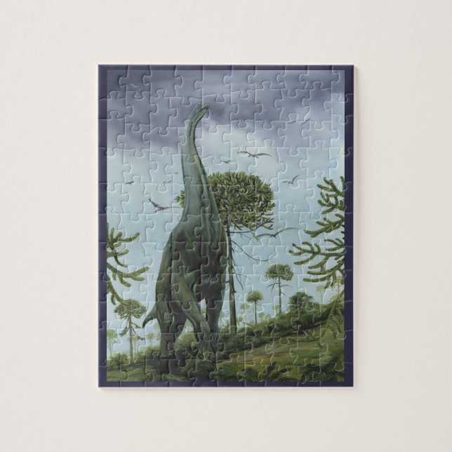 Vintage Dinosaurs, Sauroposeidon with Birds Flying Jigsaw Puzzle (Vertical)