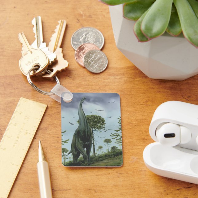 Vintage Dinosaurs, Sauroposeidon with Birds Flying Key Ring (Desk)