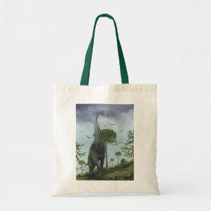 Vintage Dinosaurs, Sauroposeidon with Birds Flying Tote Bag