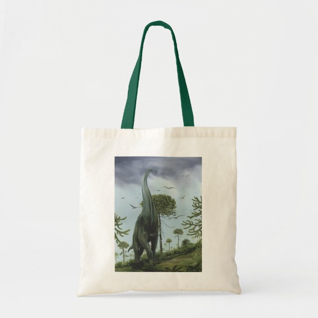 Vintage Dinosaurs, Sauroposeidon with Birds Flying Tote Bag (Front)