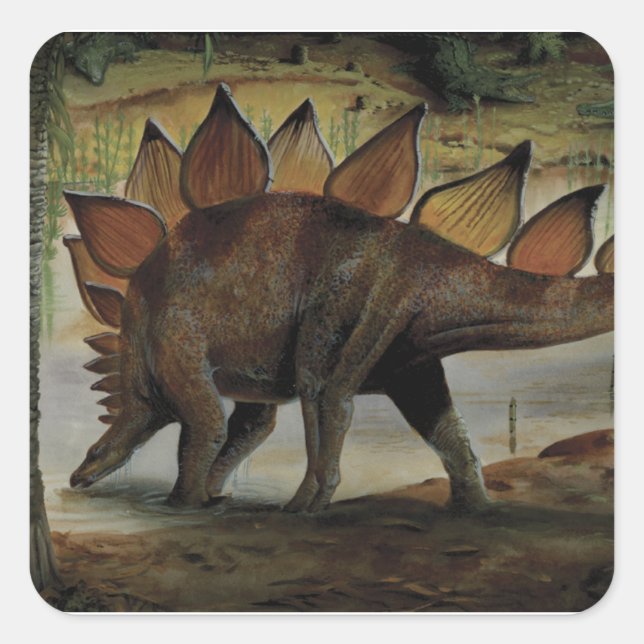 Vintage Dinosaurs, Stegosaurus, Tail with Spikes Square Sticker (Front)