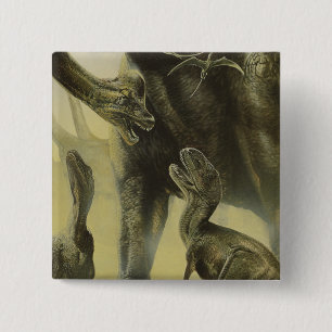 Vintage Dinosaurs, Torvosaurus and Brachiosaurus 15 Cm Square Badge