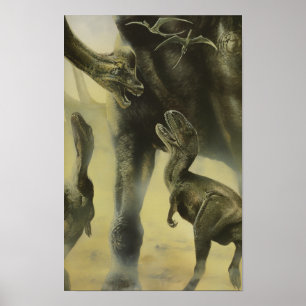 Vintage Dinosaurs, Torvosaurus and Brachiosaurus Poster