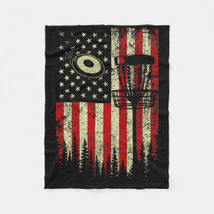 Vintage Disc Golf Funny American Flag Disc Golfer Fleece Blanket