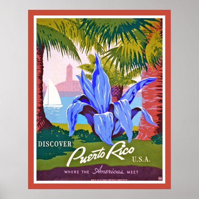 Vintage Discover Puerto Rico Poster Print (Front)