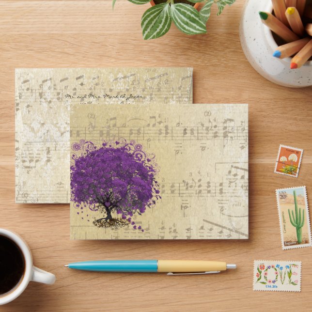 Vintage Distressed Aged Heart Leaf Damask Envelope (Desk)