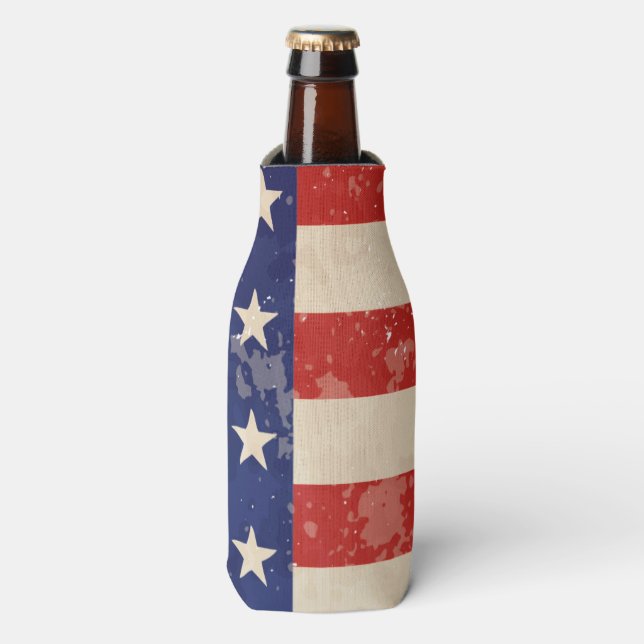 Vintage Distressed American Flag Bottle Cooler (Bottle Front)