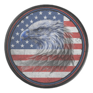Vintage Distressed American Flag Eagle Hockey Puck