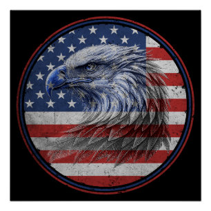 Vintage Distressed American Flag Eagle Poster