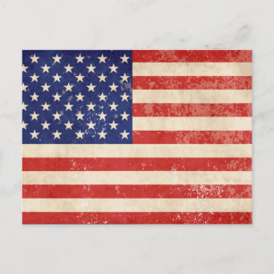 Vintage Distressed American Flag Holiday Postcard
