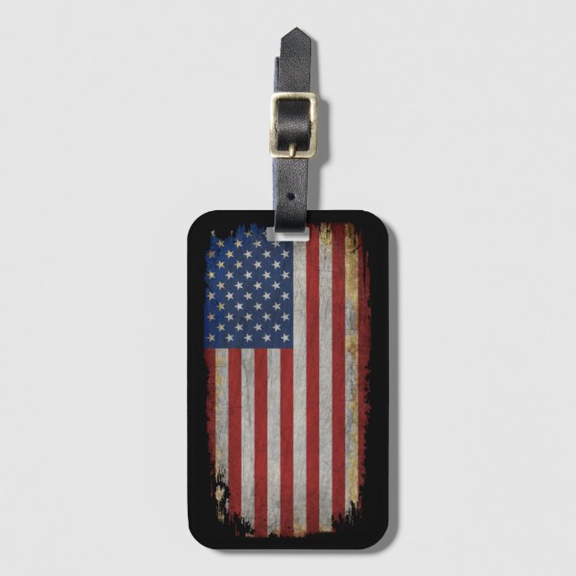 Vintage Distressed American Flag Luggage Tag (Front Vertical)