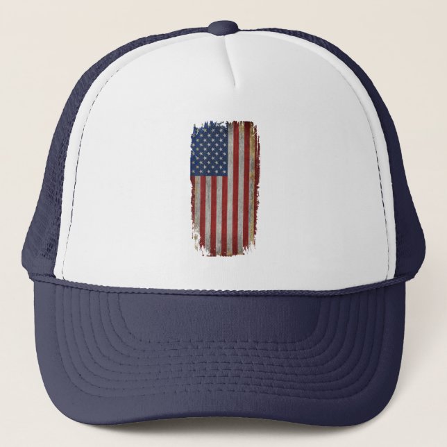 Vintage Distressed American Flag Trucker Hat (Front)
