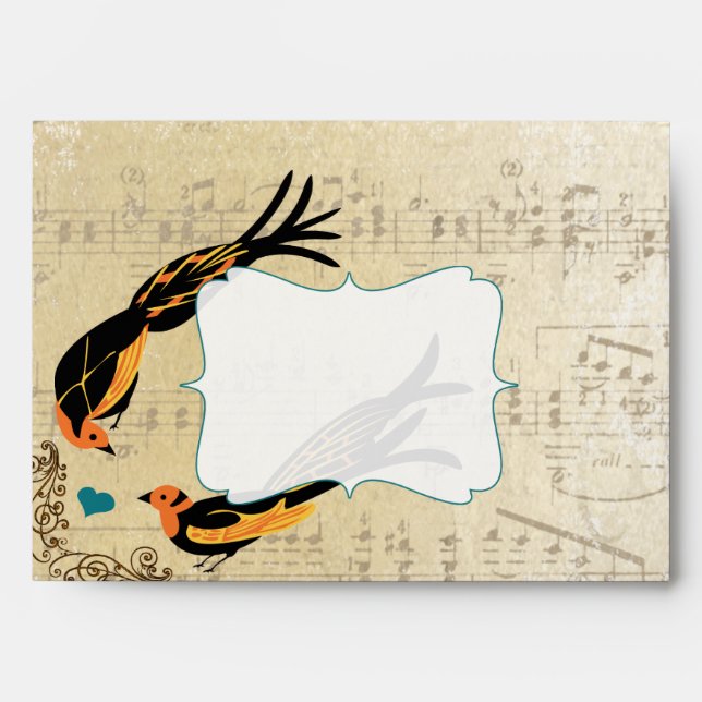Vintage Distressed Art Deco Birds Wedding Envelope (Front)