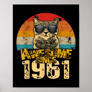 Vintage Distressed Awesome Since 1961 61 Years Old Poster