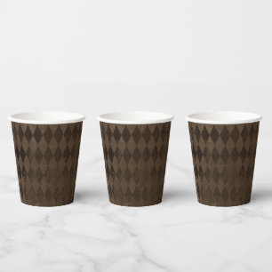 Vintage Distressed Brown Harlequin Paper Cups