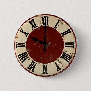 Vintage Distressed Clock Face 6 Cm Round Badge