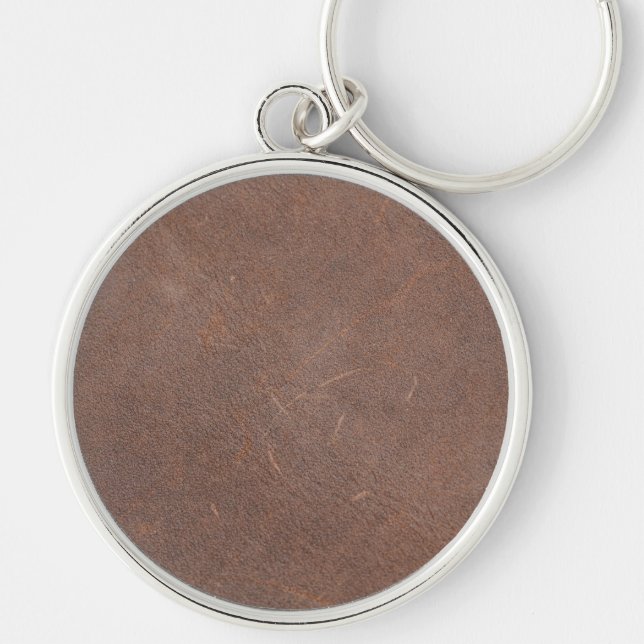 Vintage Distressed Cognac Leather Texture Key Ring (Front)