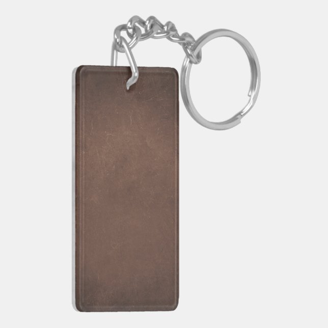Vintage Distressed Cognac Leather Texture Key Ring (Back Left)