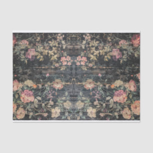 Vintage Distressed Dark Floral Decoupage Tissue Paper