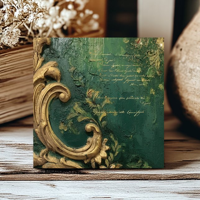Vintage Distressed Emerald Green Gold Script Tile (Creator Uploaded)