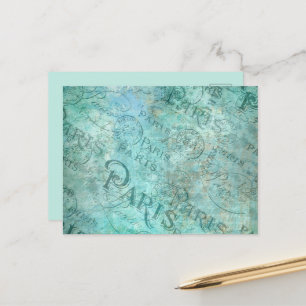 Vintage Distressed Fashion Paris Turquoise Aqua Postcard