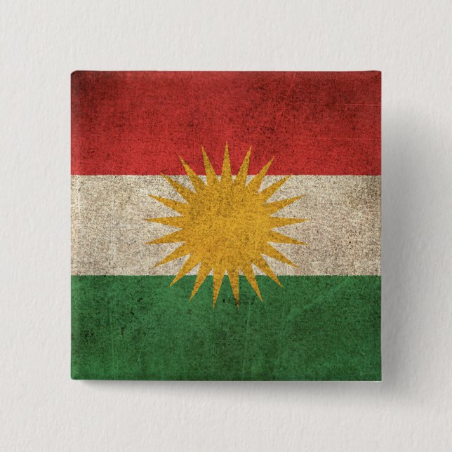 Vintage Distressed Flag of Kurdistan 15 Cm Square Badge (Front)