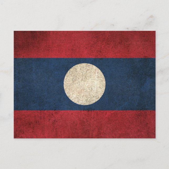 Vintage Distressed Flag of Laos Postcard (Front)