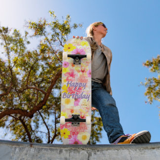 Vintage Distressed Floral Montage Skateboard