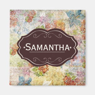 Vintage Distressed Flower Pattern Personalised Magnet