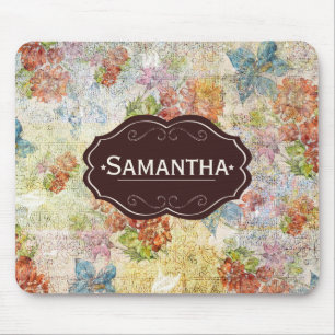 Vintage Distressed Flower Pattern Personalised Mouse Mat
