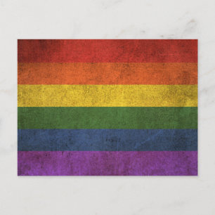 Vintage Distressed Gay Pride Rainbow Flag Postcard
