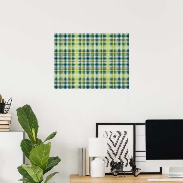 Vintage Distressed Green Orange Plaid Pattern Poster (Home Office)