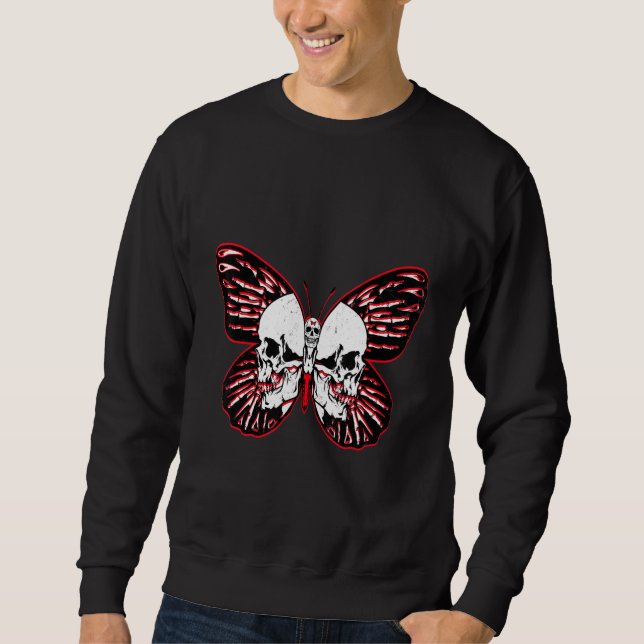 Vintage Distressed Grunge Butterfly Skull Rocker B Sweatshirt (Front)