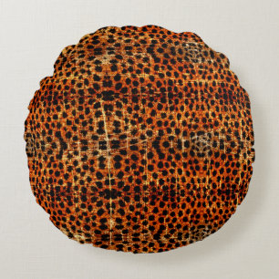 Vintage Distressed Grunge Cheetah Animal Print Round Cushion