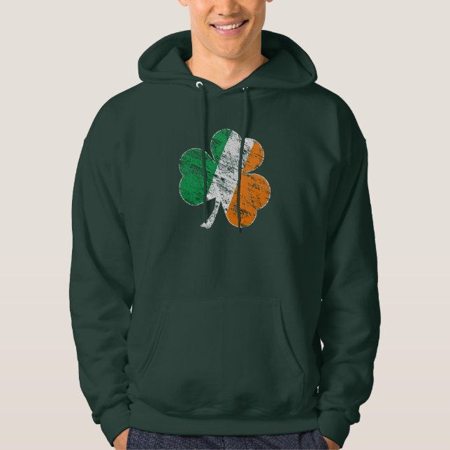 Vintage Distressed Irish Flag Shamrock Hoodie (Front)