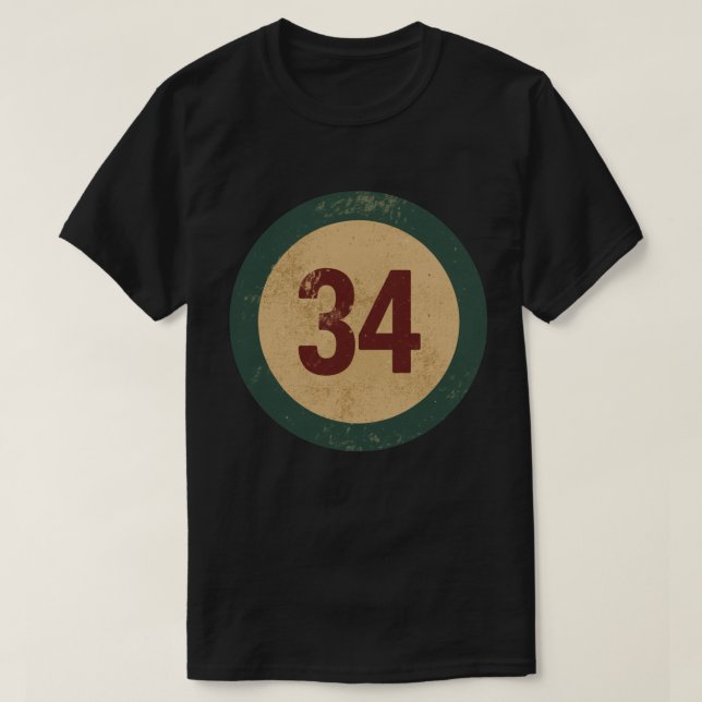 Vintage Distressed Number 34 T-Shirt (Design Front)