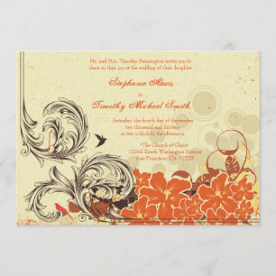 Vintage distressed orange floral wedding invite