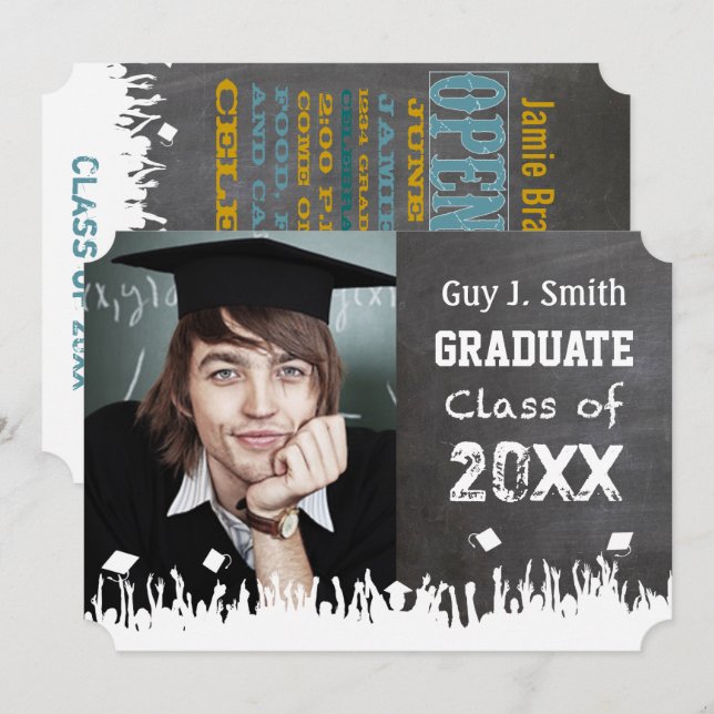 Vintage Distressed Poster Style Grunge Graduation Invitation (Front/Back)