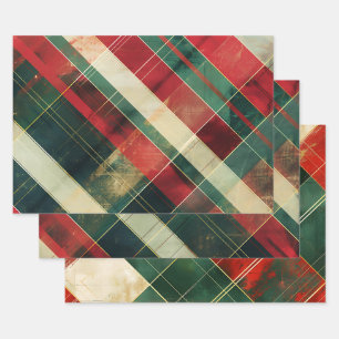 Vintage Distressed Red Green Tartan Plaid Wrapping Paper Sheet