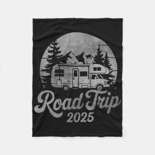 Vintage Distressed Road Trip 2025 Rv Camping Tee Fleece Blanket