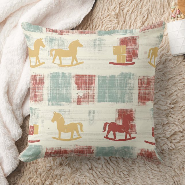 Vintage Distressed Rocking Horse Pattern (4) Cushion (Blanket)