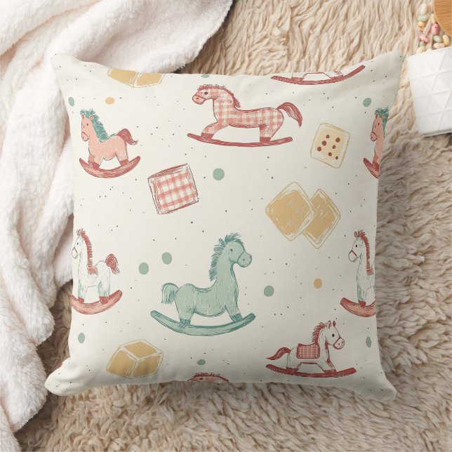Vintage Distressed Rocking Horse Pattern Cushion (Blanket)